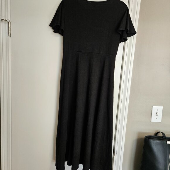 Max Studio Women’s Cinched Front Flutter Sleeve Midi Dress - Black, Size L - Picture 6 of 8